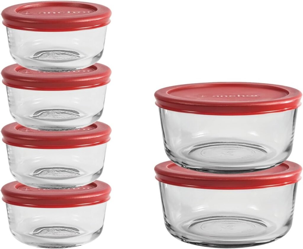 Anchor Hocking 12 Piece Glass Storage Containers with Lids (6 Glass Food Storage Containers  6 Red SnugFit Lids)