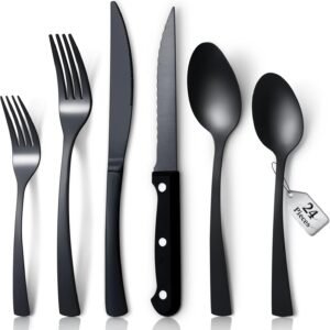 apeo 24 piece matte black silverware set review