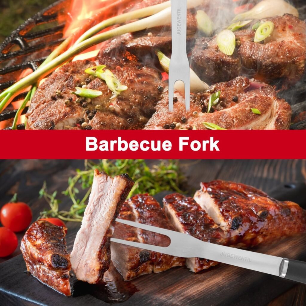 BBQ Grill Accessories, 4-Piece Stainless Steel Grill Tools with Grill Tongs, Grill Spatula, Grill Forks, Silicone Brush, The Ideal Outdoor Heavy-Duty BBQ Accessories, Grilling Gifts for Men.