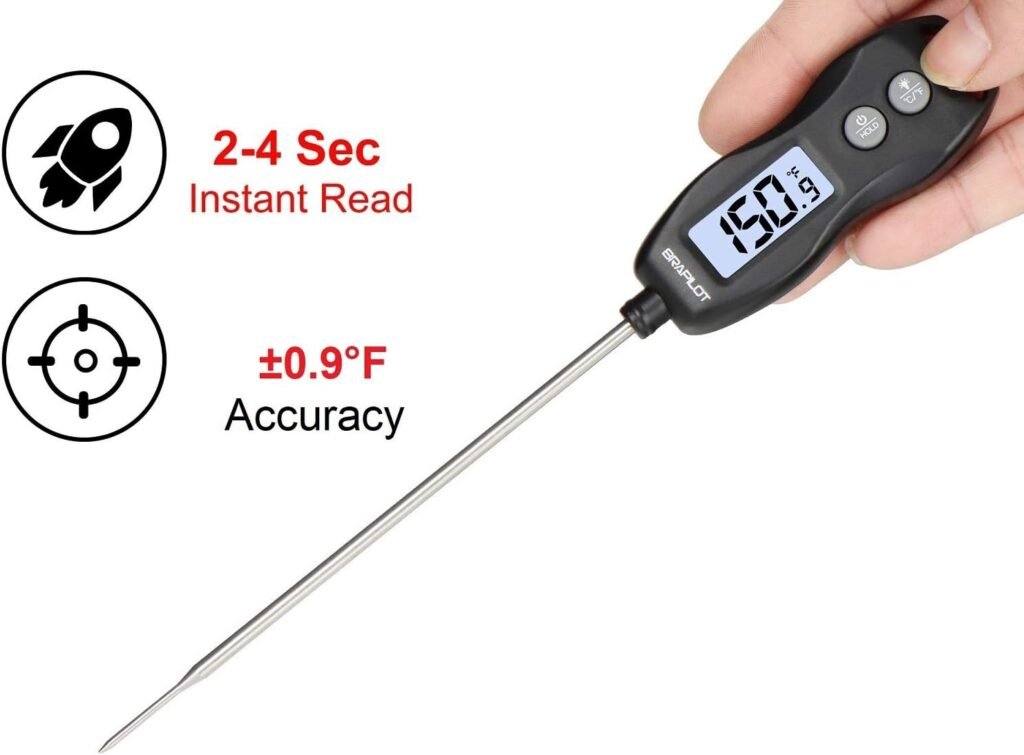 BRAPILOT Digital Meat Thermometer Backlight,Waterproof Instant Read Food Thermometer for Cooking and Grilling for BBQ Grill Liquids Beef Turkey