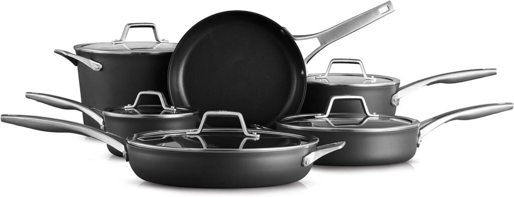 Calphalon 11-Piece Pots and Pans Set, Nonstick Kitchen Cookware with Stay-Cool Handles, Dishwasher and Metal Utensil Safe, Black