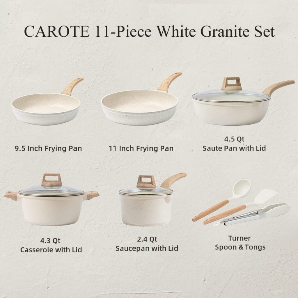 Carote Nonstick Granite Cookware Sets 10 Pcs Stone Cookware Set,non stick frying pan set , pots and pans set ( Granite, induction cookware)