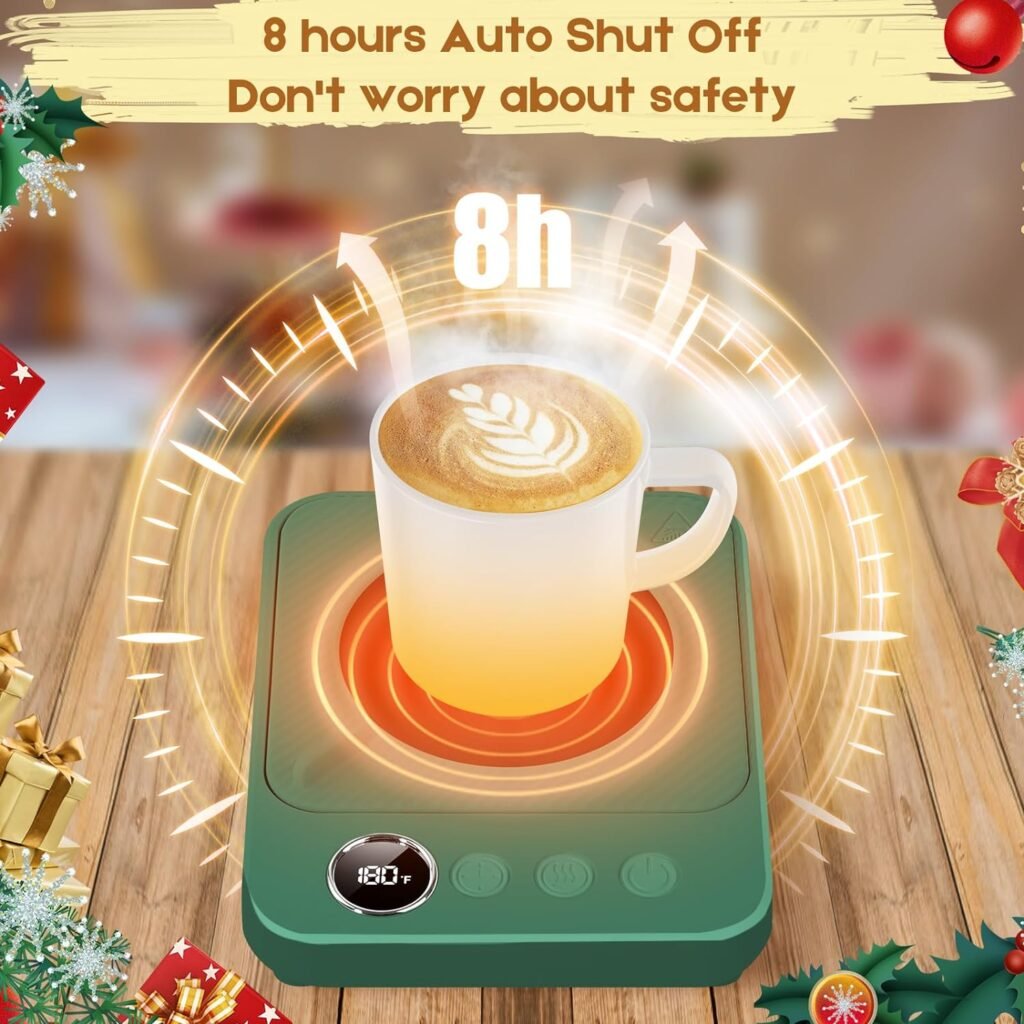 Coffee Mug Warmer for Desk, Electric Heated Mug Cup Warmer, Auto Shut Off, Office Desk Accessories Home Kitchen Appliances Gadgets, Birthday Gifts for Women Men(Green)