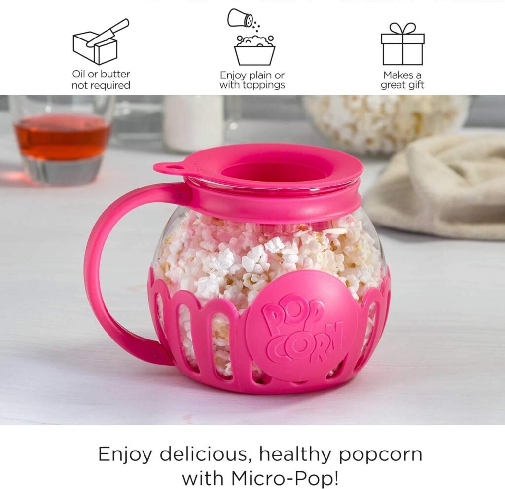 Ecolution Patented Micro-Pop Microwave Popcorn Popper with Temperature Safe Glass, 3-in-1 Lid Measures Kernels and Melts Butter, Made Without BPA, Dishwasher Safe, 3-Quart, Yellow