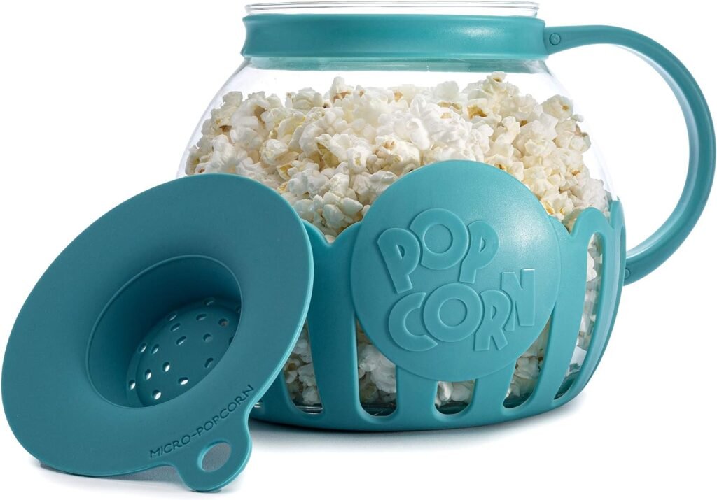 Ecolution Patented Micro-Pop Microwave Popcorn Popper with Temperature Safe Glass, 3-in-1 Lid Measures Kernels and Melts Butter, Made Without BPA, Dishwasher Safe, 3-Quart, Yellow