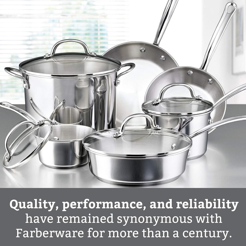 Farberware Millennium Stainless Steel Cookware Pots and Pans Set, 10 Piece