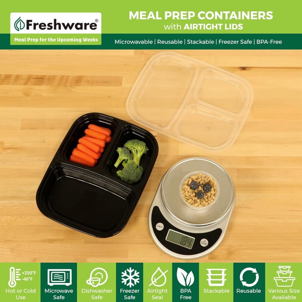 Freshware Meal Prep Containers [50 Pack] 1 Compartment Food Storage Containers with Lids, Bento Box, BPA Free, Stackable, Microwave/Dishwasher/Freezer Safe (16 oz)