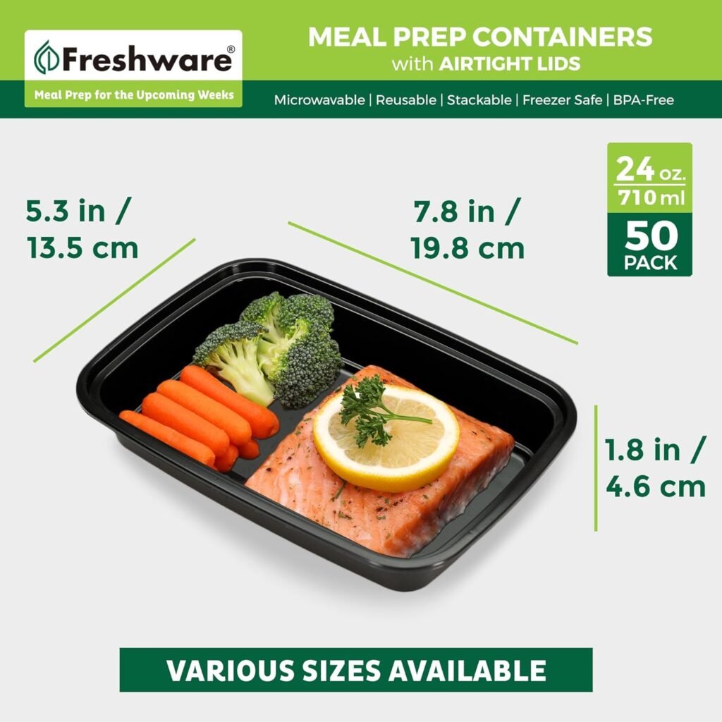 Freshware Meal Prep Containers [50 Pack] 1 Compartment Food Storage Containers with Lids, Bento Box, BPA Free, Stackable, Microwave/Dishwasher/Freezer Safe (16 oz)