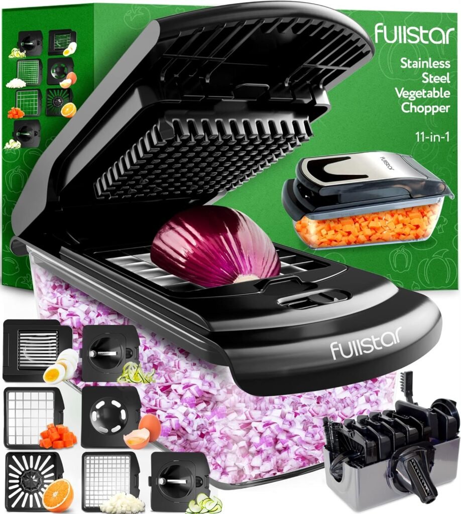 Fullstar Vegetable Chopper - Veggie Chopper - Onion Chopper with Container - Pro Food Chopper - Slicer Dicer Cutter - (11 in 1, Black)