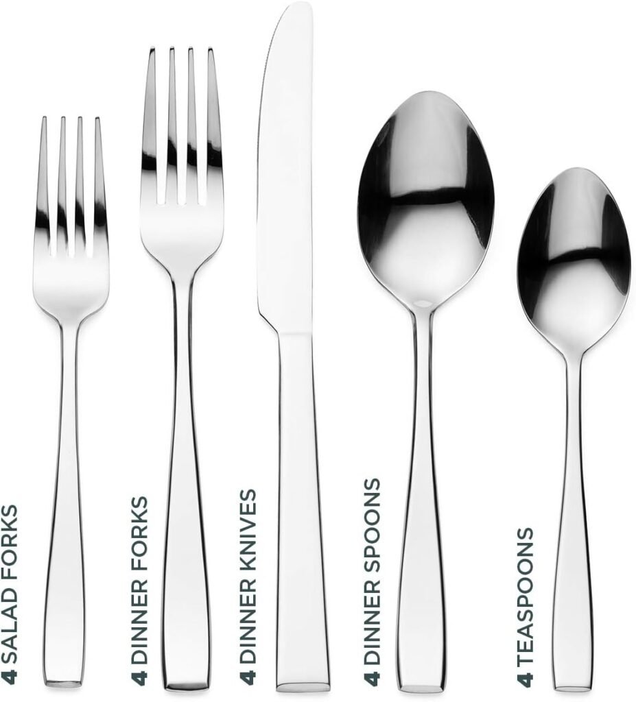 Godinger Silverware Set, Flatware Set, Matte Finish Stainless Steel Cutlery Silverware Flatware Sets, 20 Piece Set, Service for 4