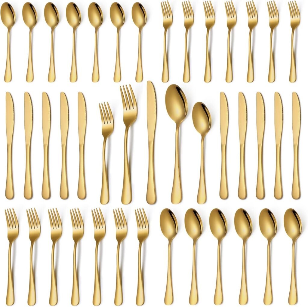 Gold Silverware Set, 30-Piece Gold Flatware Cutlery Utensils Set for 6, Stainless Steel Knives Spoons and Forks Set, Mirror Polished, Dishwasher Safe