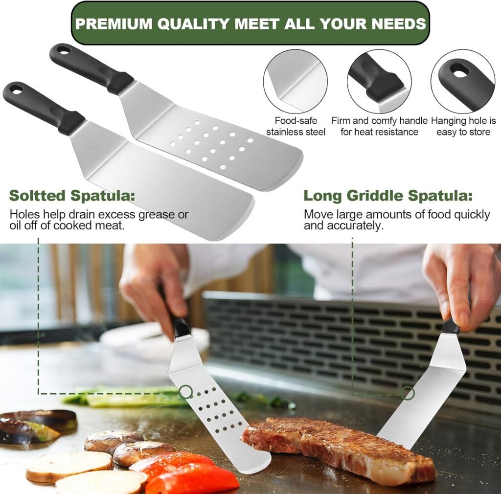 Griddle Accessories Set of 30, Flat Top Grill Accessories Set for Blackstone and Camp Chef, Grill Spatula Set with Enlarged Spatulas, Basting Cover, Scraper for Outdoor BBQ