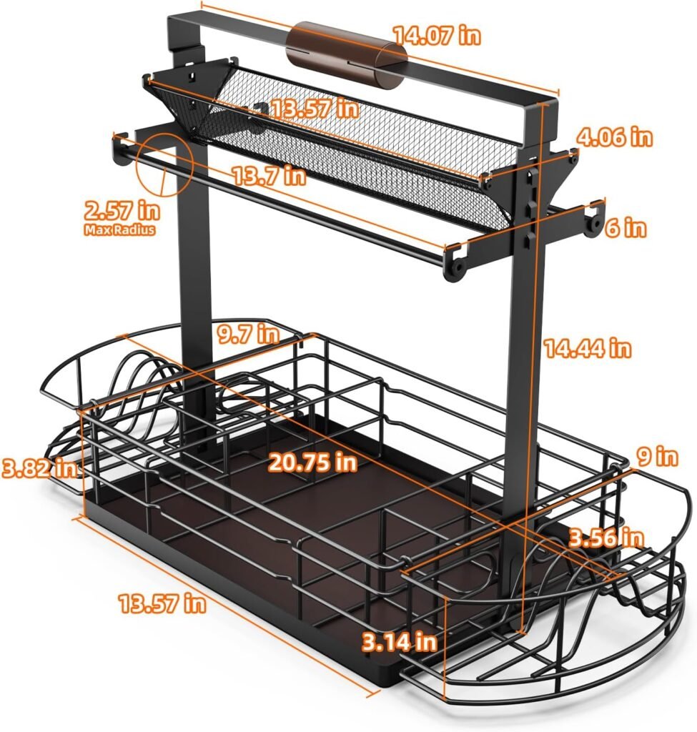 Grill Caddy, Condiment Caddy with Paper Towel Holder, BBQ Picnic Utensil Caddy for Outdoor Camping, Barbecue Accessories Griddle Grilling Tool Storage Organizer for Outdoor Kitchen, Camper Must Haves