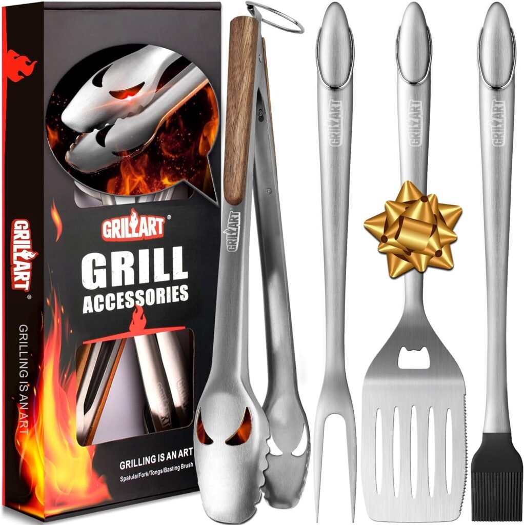 GRILLART BBQ Tools Grill Tools Set - 18Inch Grilling Tools BBQ Set - Grill Accessories w/BBQ Tongs, Spatula, Fork, Brush - Stainless Grill Kit Grilling Set - Gift Ideas BBQ Accessories, Gifts for Men