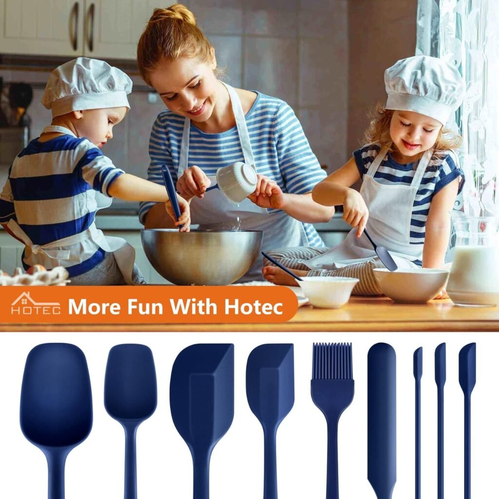 HOTEC Silicone Spatula Set Kitchen Utensils for Baking Cooking Mixing Heat Resistant Non Stick Cookware Food Grade BPA Free Dishwasher Safe (Multi-Color) Set of 9