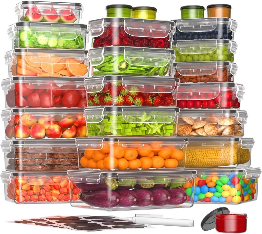 KEMETHY 36-Piece Food Storage Containers with Lids(18 Containers  18 Lids), Plastic Food Containers for Pantry  Kitchen Storage and Organization, BPA-Free, Leak Proof, Reusable with Labels  Pen