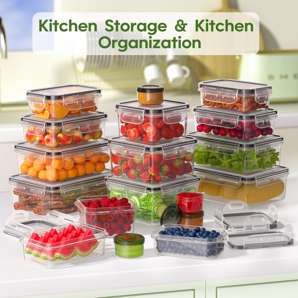 KEMETHY 36-Piece Food Storage Containers with Lids(18 Containers  18 Lids), Plastic Food Containers for Pantry  Kitchen Storage and Organization, BPA-Free, Leak Proof, Reusable with Labels  Pen