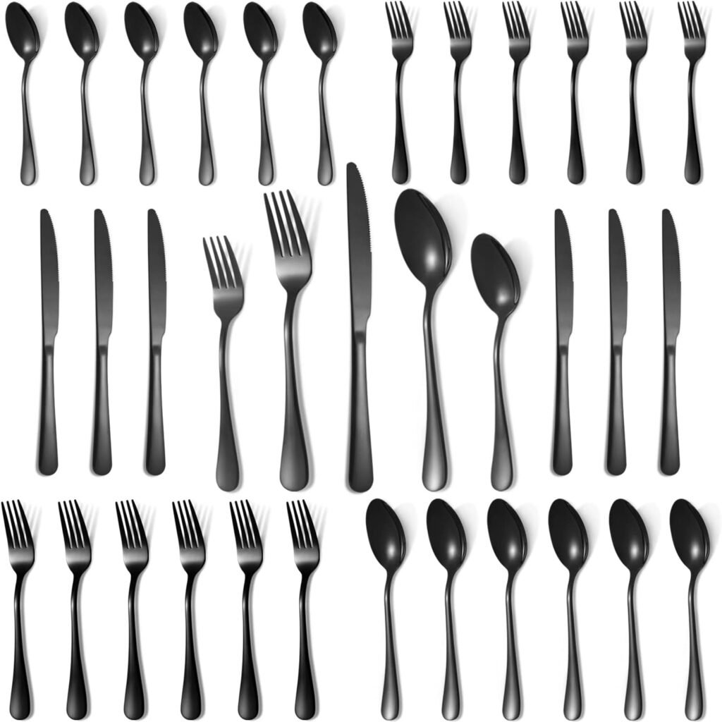 Lazycorner 30 Pcs Black Silverware Set for 6, Food Grade Stainless Steel Flatware Set Include Fork/Knife/Spoon, Mirror Polished Eating Utensils Sets, Durable Silverwear Cutlery Set, Dishwasher Safe