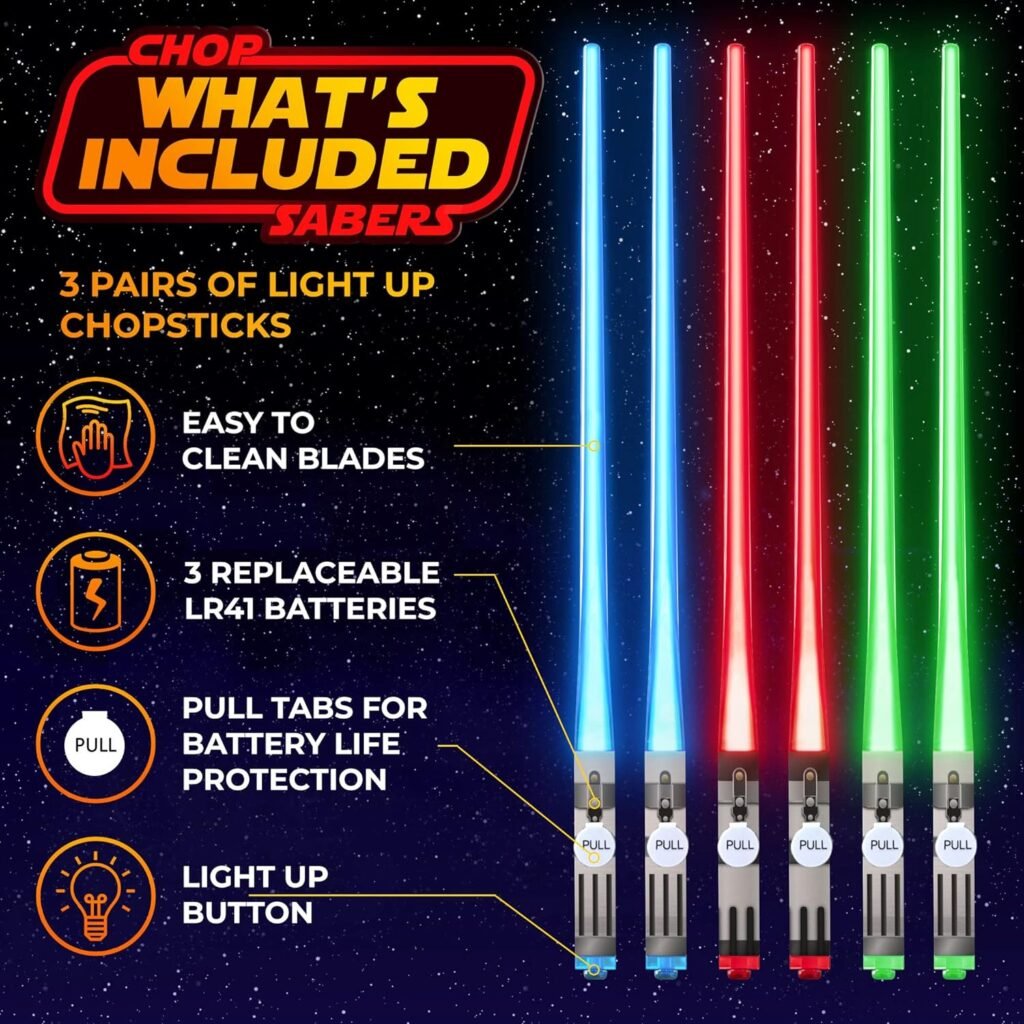 Lightsaber Chopsticks Light Up - LED Glowing Light Saber Star Wars Chop Sticks - Reusable Sushi Lightup Sabers Chopstick Set Of 1 Blue Pair