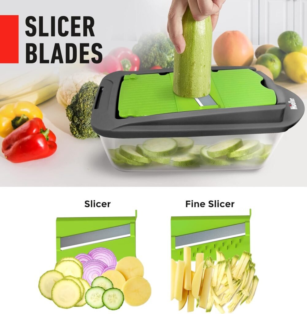 Mueller Pro-Series All-in-One, 12 Blade Vegetable Chopper, Mandoline Slicer for Kitchen, Vegetable Slicer and Spiralizer, Cutter, Dicer, Food Chopper, Grater, Kitchen Gadgets Sets with Container