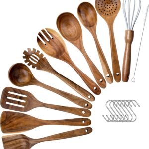 natural teak wooden kitchen utensils set review