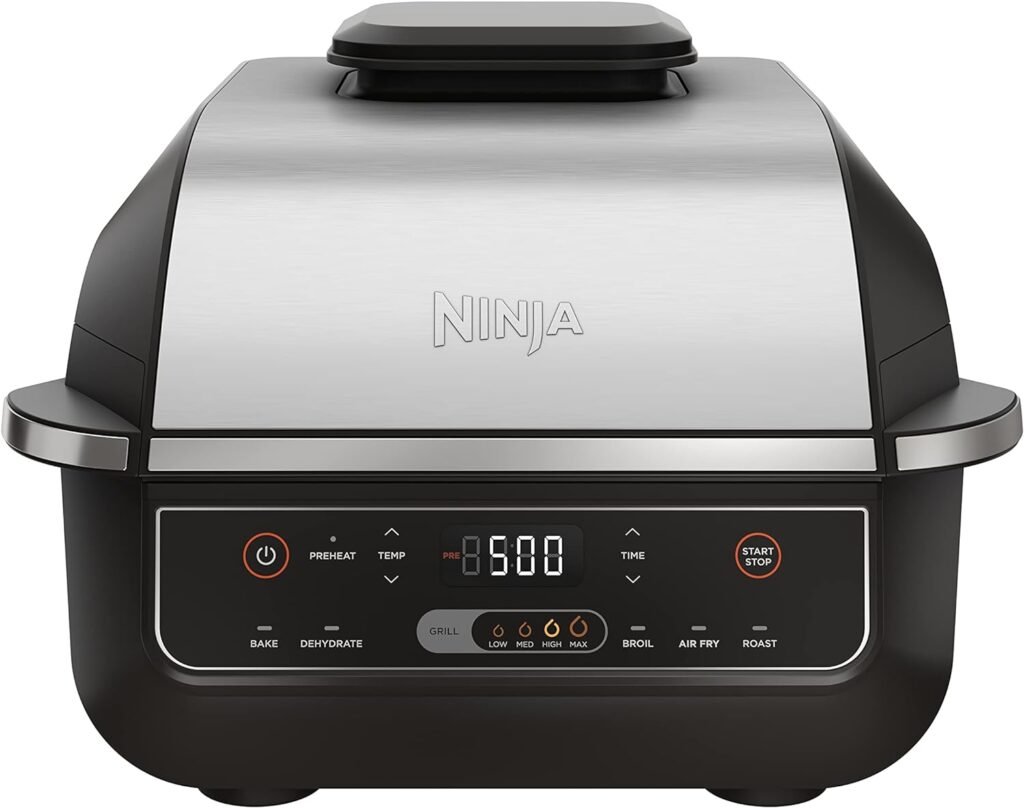 Ninja EG201 Foodi 6-in-1 Indoor Grill with Air Fry, Roast, Bake, Broil,  Dehydrate, 2nd Generation, Black/Silver (Renewed)