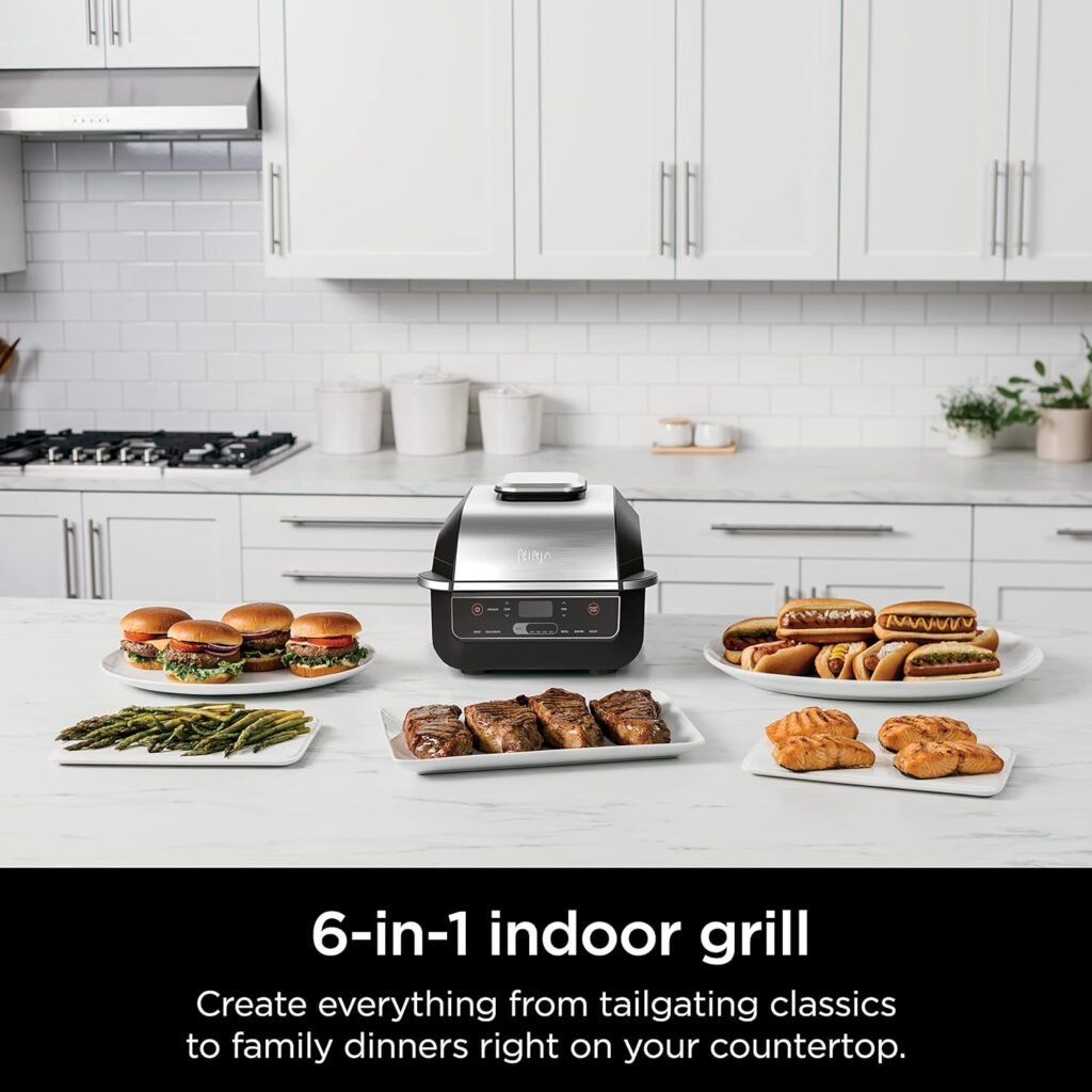 Ninja EG201 Foodi 6-in-1 Indoor Grill with Air Fry, Roast, Bake, Broil,  Dehydrate, 2nd Generation, Black/Silver (Renewed)