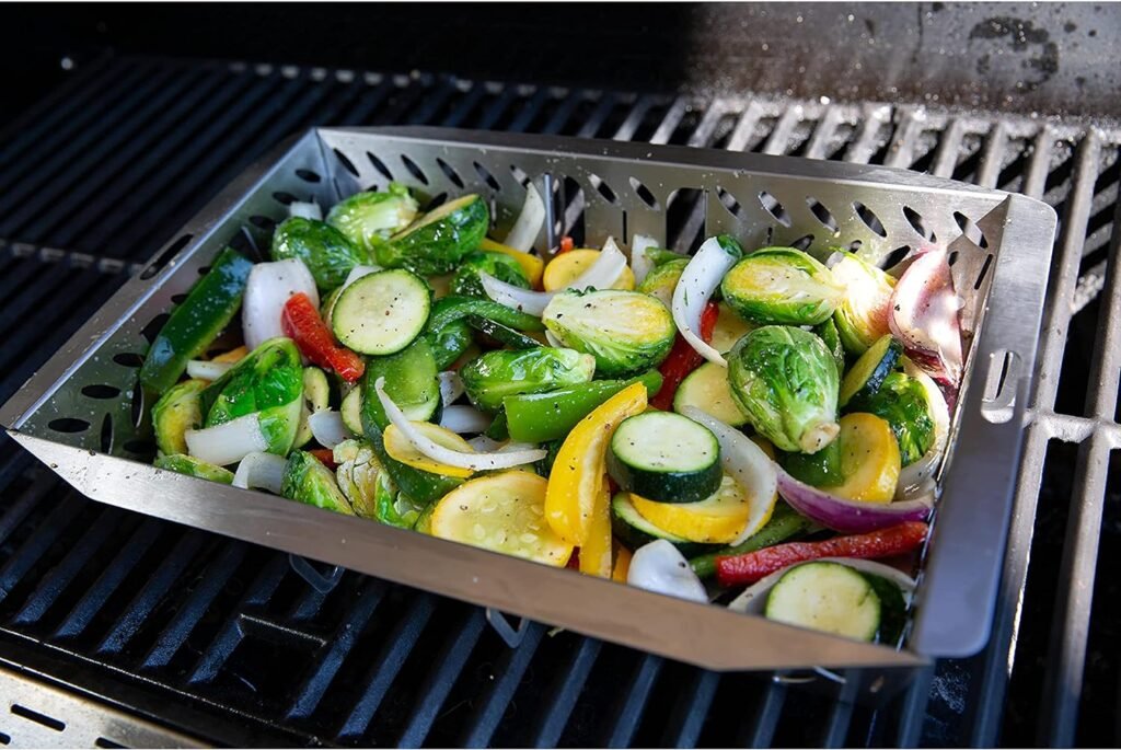 Proud Grill UltraVersatile Stainless Steel Grill Basket - Large BBQ Grill Basket for Grilling Vegetables. Detachable handle and movable dividers. Perfect Grill Accessory to grill veggies, fish, meat.