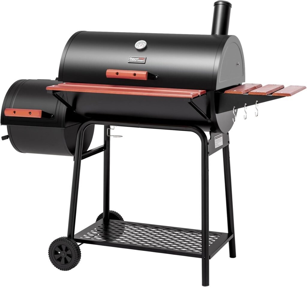 Royal Gourmet CC1830W 30 Barrel Charcoal Grill with Side Table, 627 Square Inches, Outdoor Backyard, Patio and Parties, Black