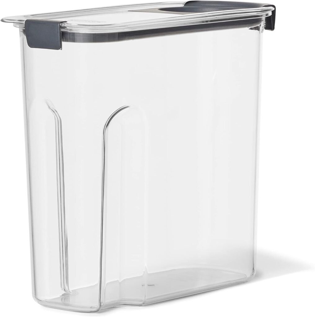 Rubbermaid Brilliance Airtight Food Storage Container for Pantry with Lid for Flour, Sugar, and Rice, 12-Cup, Clear/Grey