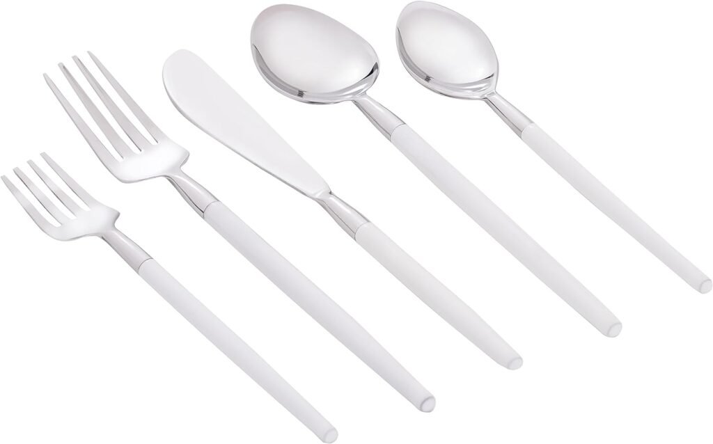 Semantob Cutlery Kitchen Set (White) | Dishwasher Safe Utensil | Enamel Finished, Handcrafted - Limited Collection Kitchenware, Unique | 2 Forks, 2 Spoons, 1 Knife Eating Utensils