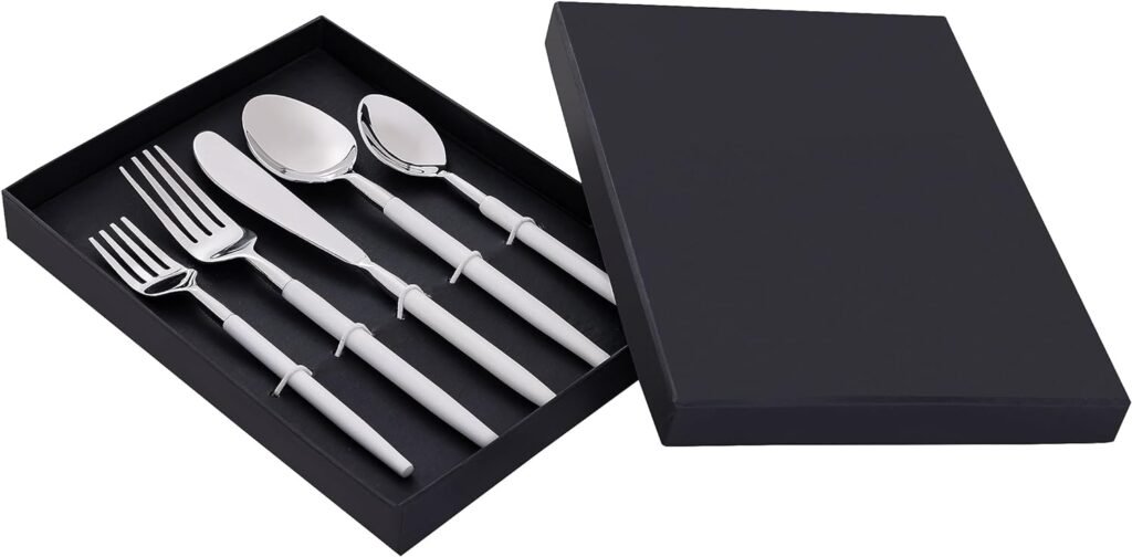 Semantob Cutlery Kitchen Set (White) | Dishwasher Safe Utensil | Enamel Finished, Handcrafted - Limited Collection Kitchenware, Unique | 2 Forks, 2 Spoons, 1 Knife Eating Utensils