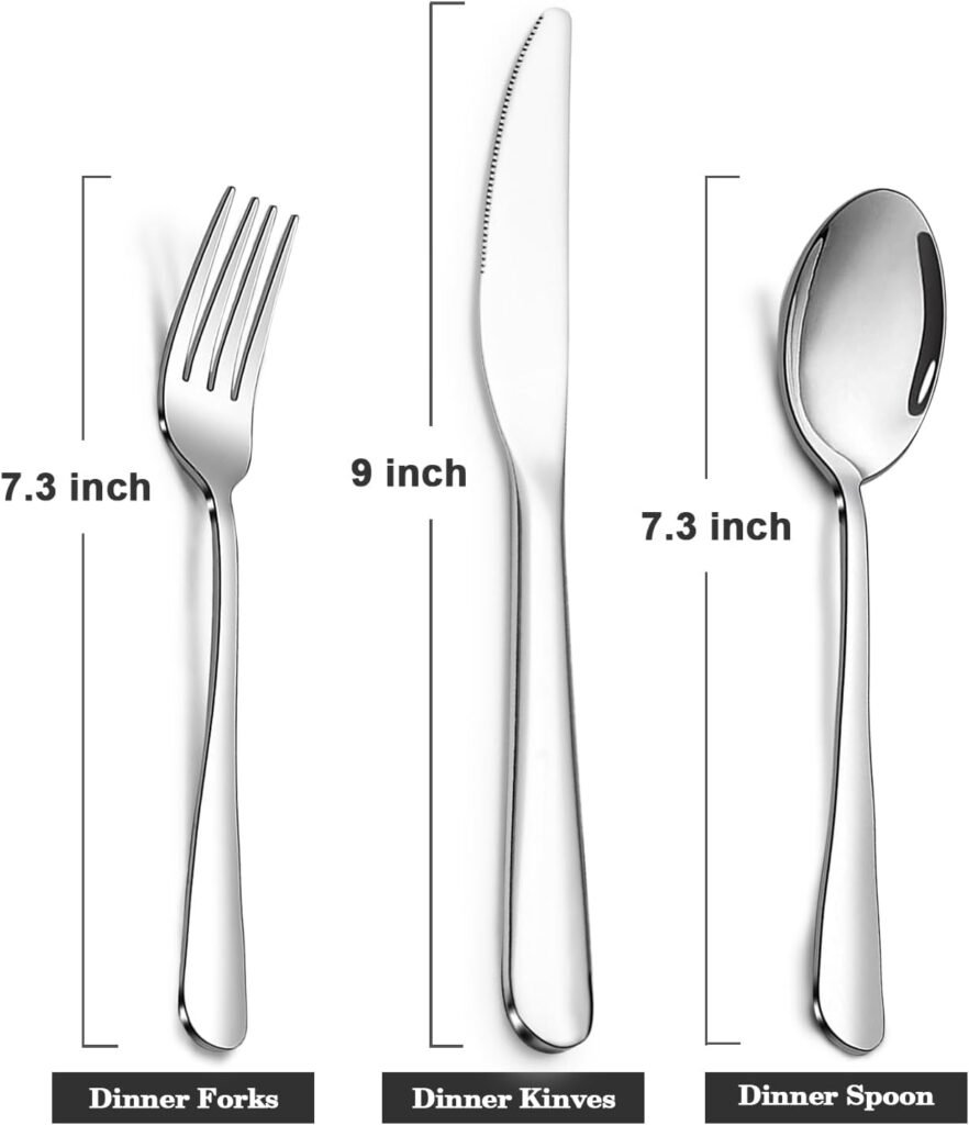 Stainless Steel 18PCS Dinner Set combo with 6 Dinner Knives, 6 Dinner Forks, 6 Dinner Spoons，Silverware Set for Home, Kitchen and Restaurant, Mirror Polished Dishwasher Safe