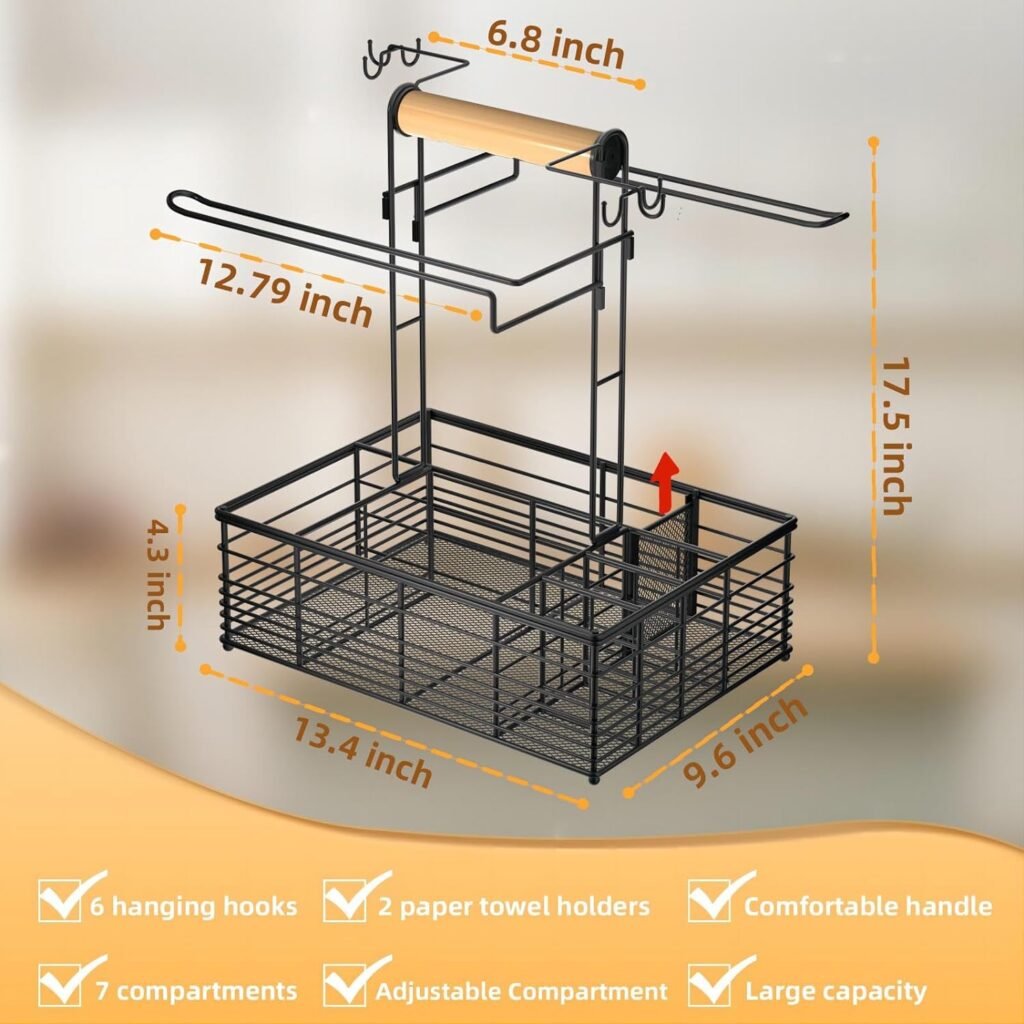 SUHEYU BBQ Grill Caddy Condiment Caddy, Picnic Utensil Caddy BBQ Organizer with Paper Towel Holder, Suitable for Camping Outdoor Cooking Kitchen Utensil Kitchen Caddy Barbecue Accessories (Black)