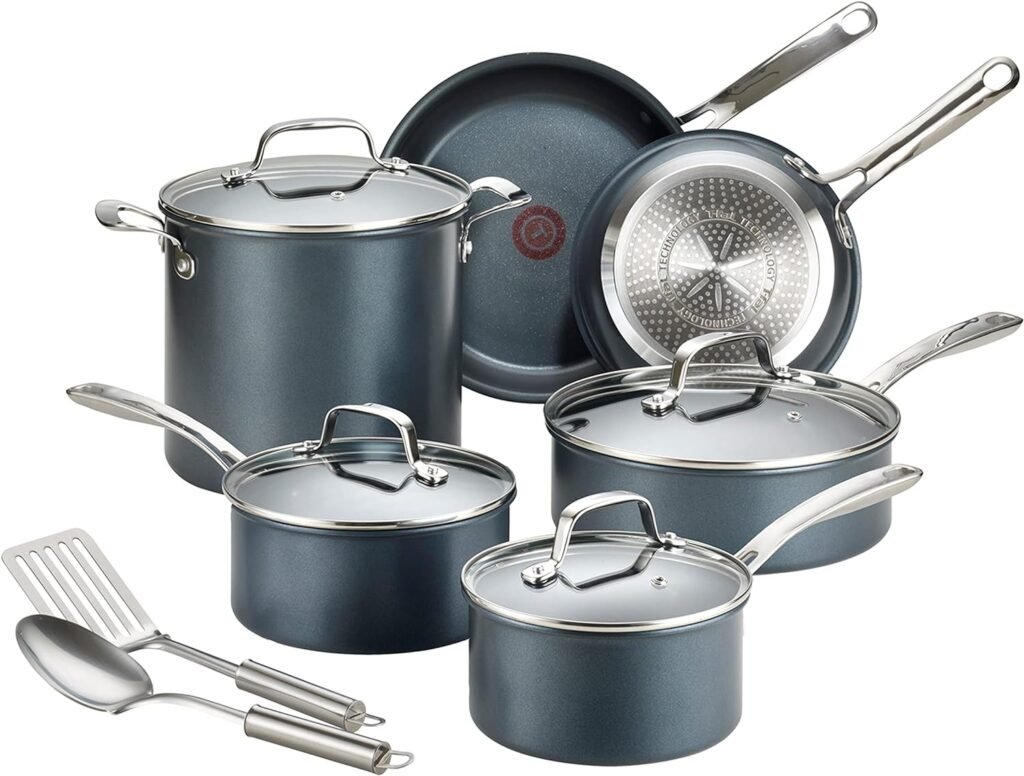 T-fal Signature Nonstick Cookware Set 12 Piece Oven Safe 350F Pots and Pans, Dishwasher Safe Black