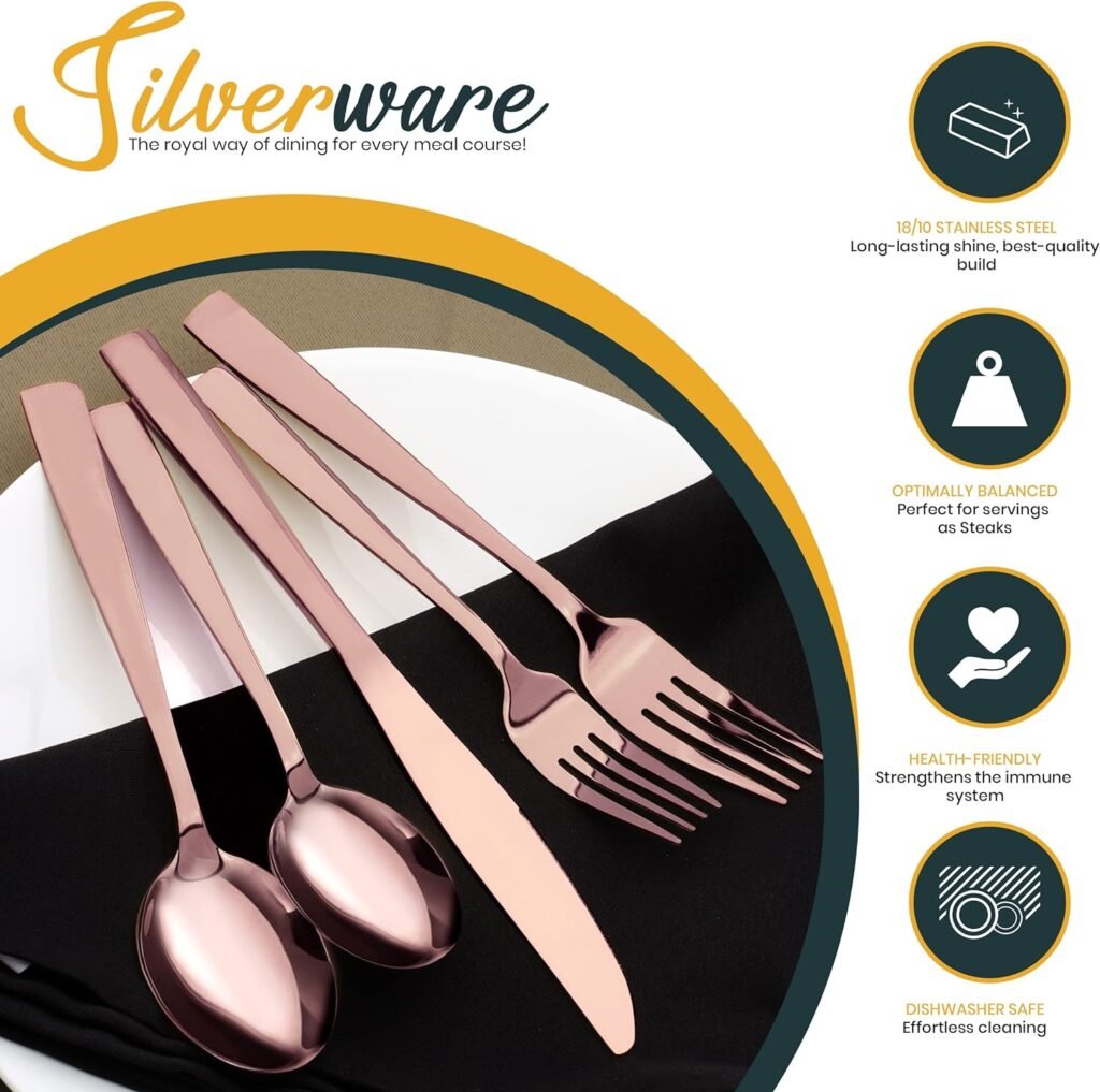 Utopia Kitchen 24 Piece Silverware Set Service for 4, Flatware Set with Steak Knives, Stainless Steel Utensil Sets, Mirror Polished Cutlery Set for Home, Kitchen, Restaurant, Dishwasher Safe - Silver