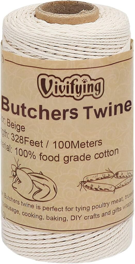 Vivifying Butchers Twine, 328 Feet 3Ply Cotton Bakers Twine, Food Safe Cooking String for Tying Meat, Making Sausage, Trussing Turkey, Roasting and Packing (Beige)