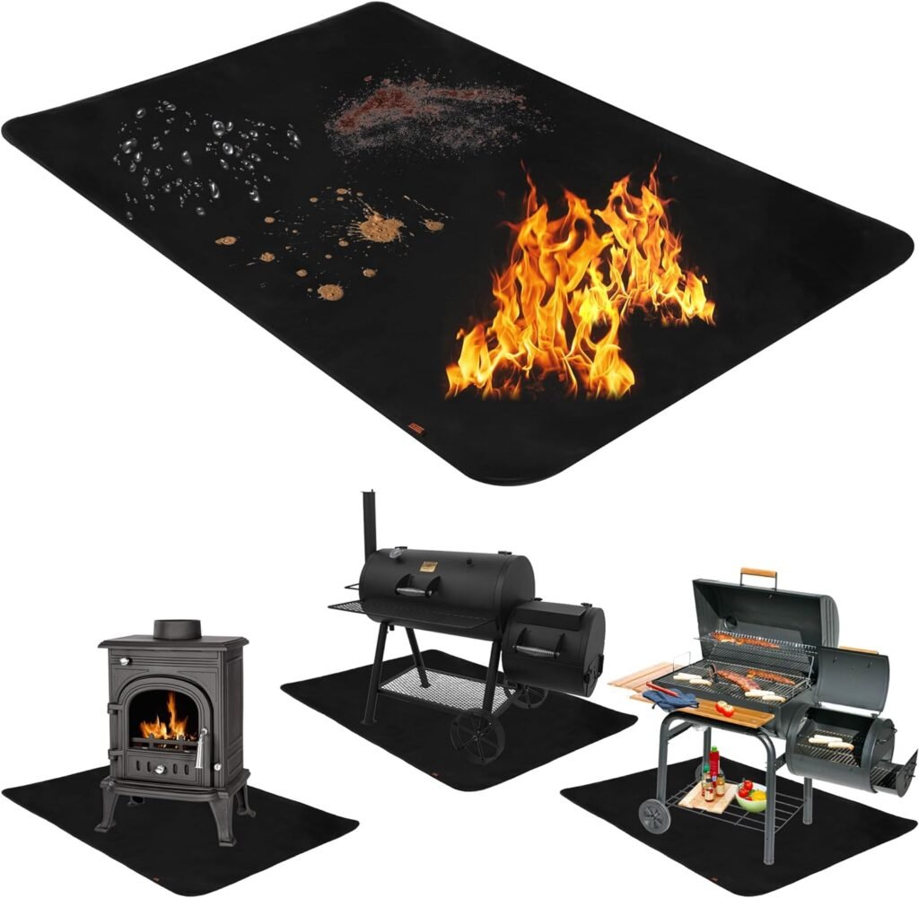 XL Under Grill Mat (60x40) Fireproof Waterproof Oilproof BBQ Grilling Mat for Outdoor/Indoor Smoker Cooking, Fire Pit, Pizza Oven Table, Fireplace, Camping, Barbeque | Protects Grass, Patio, Floors