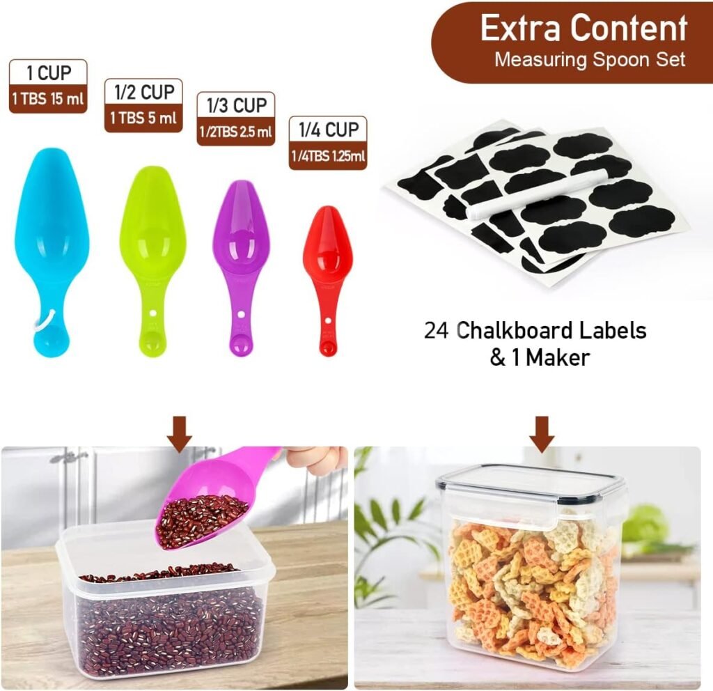 68 PCS Airtight Food Storage Containers With Lids BPA Free,Cereal Containers Storage for Kitchen Pantry Organization and Storage, Dishwasher safe,Include Labels Marker Spoon Set,Cereal, Flour Sugar