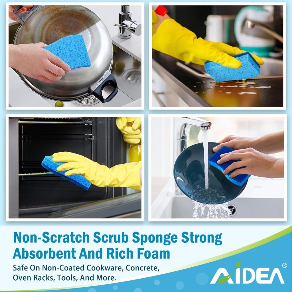 AIDEA-Brite Non-Scratch Scrub Sponge-24Count, Sponges for Dishes, Cleaning Sponge, Cleans Fast Without Scratching, Stands Up to Stuck-on Grime, Cleaning Power for Everyday Jobs