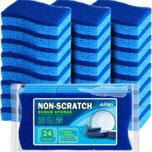 aidea brite non scratch scrub sponge 24count sponges for dishes cleaning sponge cleans fast without scratching stands up