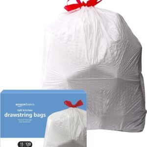 amazon basics flextra tall kitchen drawstring trash bags unscented 13 gallon 120 count