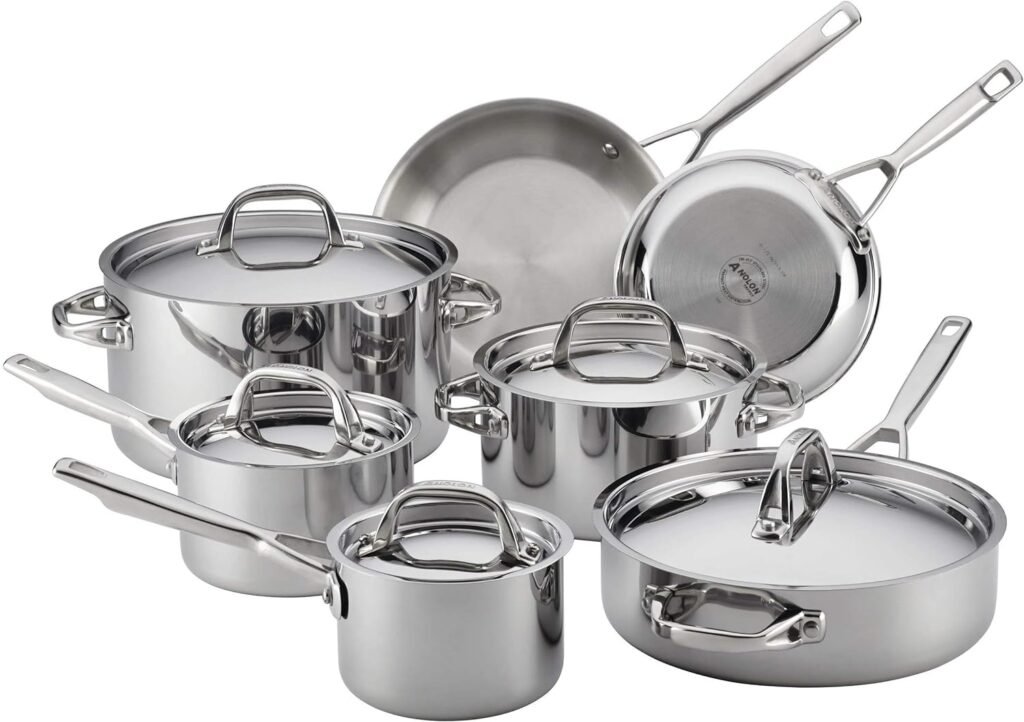 Anolon 30822 Triply Clad Stainless Steel Cookware Pots and Pans Set, 12 Piece