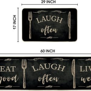 artoid mode balck eat good laugh often live well kitchen mats set of 2 seasonal fork and knife holiday party low profile 2