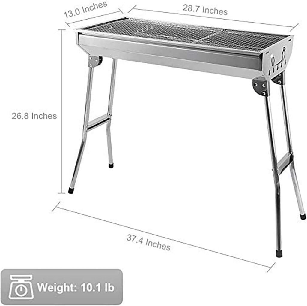 Barbecue Charcoal Grill Stainless Steel Folding Portable BBQ Tool Kits for Outdoor Cooking Camping Hiking Picnics Tailgating Backpacking or Any Outdoor Event (Large)