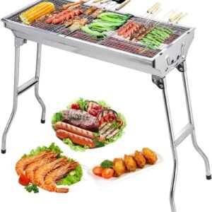 barbecue charcoal grill stainless steel folding portable bbq tool kits for outdoor cooking camping hiking picnics tailga