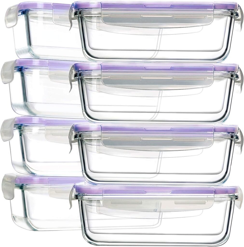 Bayco 8 Pack Glass Food Storage , Meal Prep Containers, Airtight with Lids - BPA-Free  Leak Proof (8 lids  8 Containers) 30oz