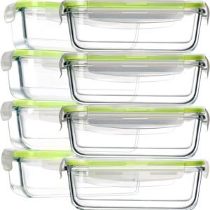 bayco 8 pack glass food storage meal prep containers airtight with lids bpa free leak proof 8 lids 8 containers 30oz 3