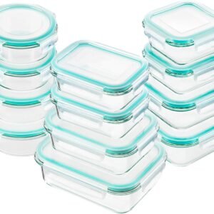 bayco glass food storage containers with lids 24 piece meal prep airtight bento boxes bpa free leak proof 12 lids 12 con