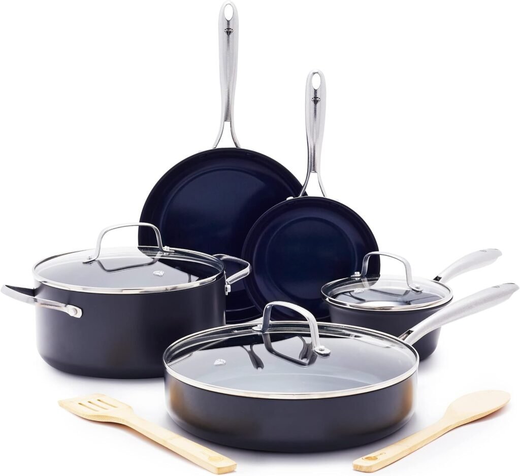 Blue Diamond Cookware Hard Anodized Ceramic Nonstick, 10 Piece Cookware Pots and Pans Set, PFAS-Free, Dishwasher Safe, Oven Safe, Grey